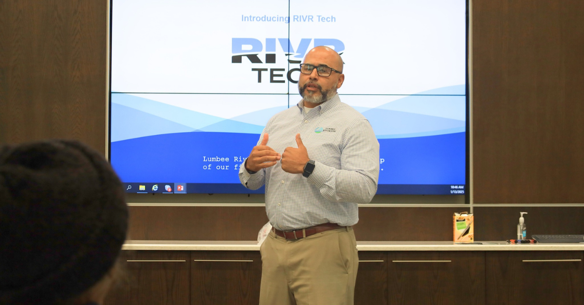 Jon T Locklear CEO of Lumbee River EMC speaking